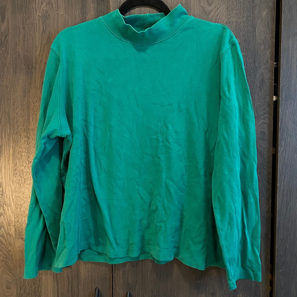 Appleseed's Mock Neck Top Women XL Green Long Sleeve Casual Stretch Knit